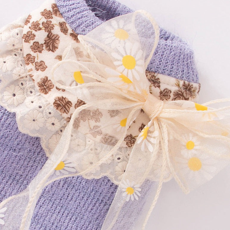 Daisy Printed Lace Bowknot Dog Cat Sweater