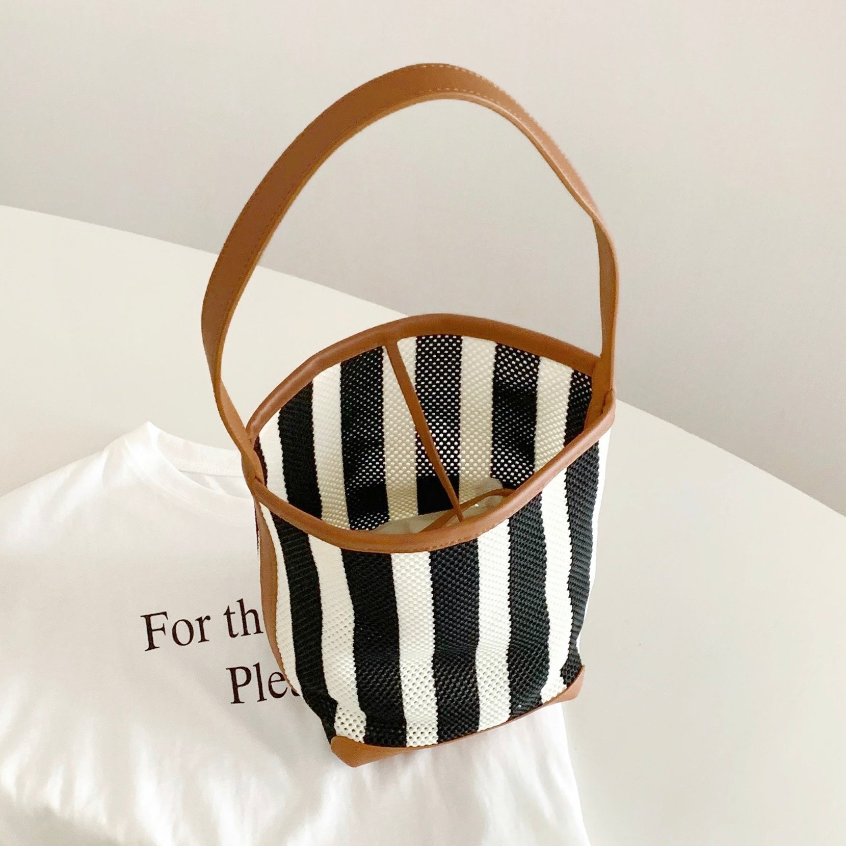 Stripe Woven Bucket Bag
