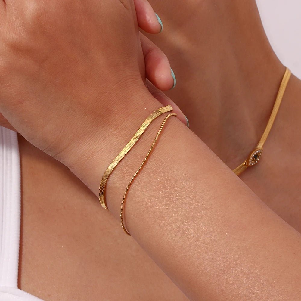 Minimal Herringbone & Dainty Snake Chain Layered Bracelet