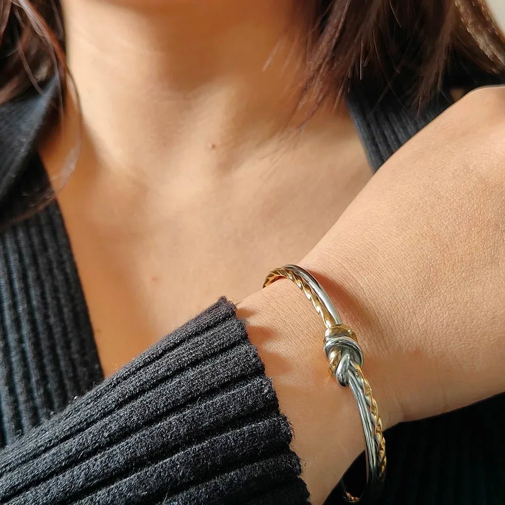 Romantic Couples Twisted Knot Bangle Cuff Bracelet