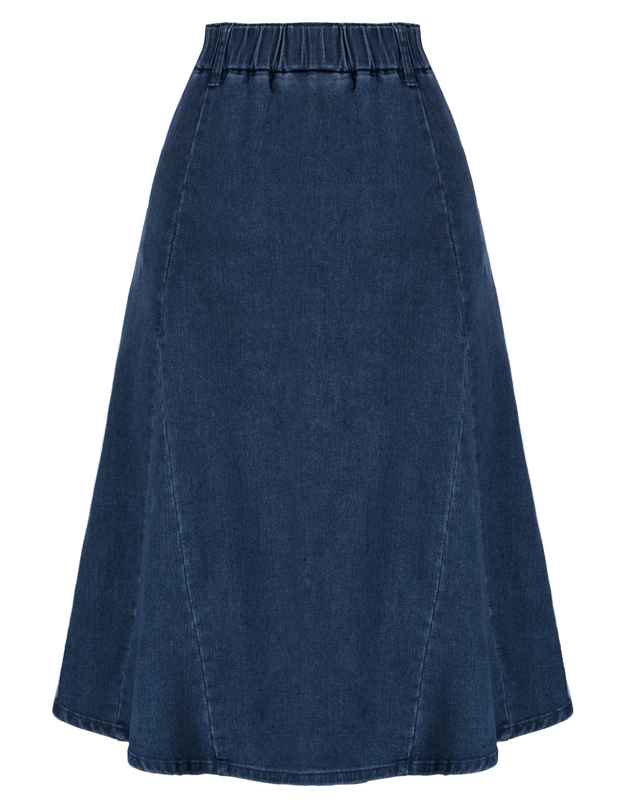 Denim Skirts Knee Length Vintage Elastic High Waist A-Line Midi Jean Skirts with Pockets