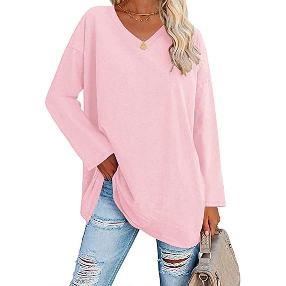 Multicolor - Women's Loose Long Sleeve Fashion V-neck Top