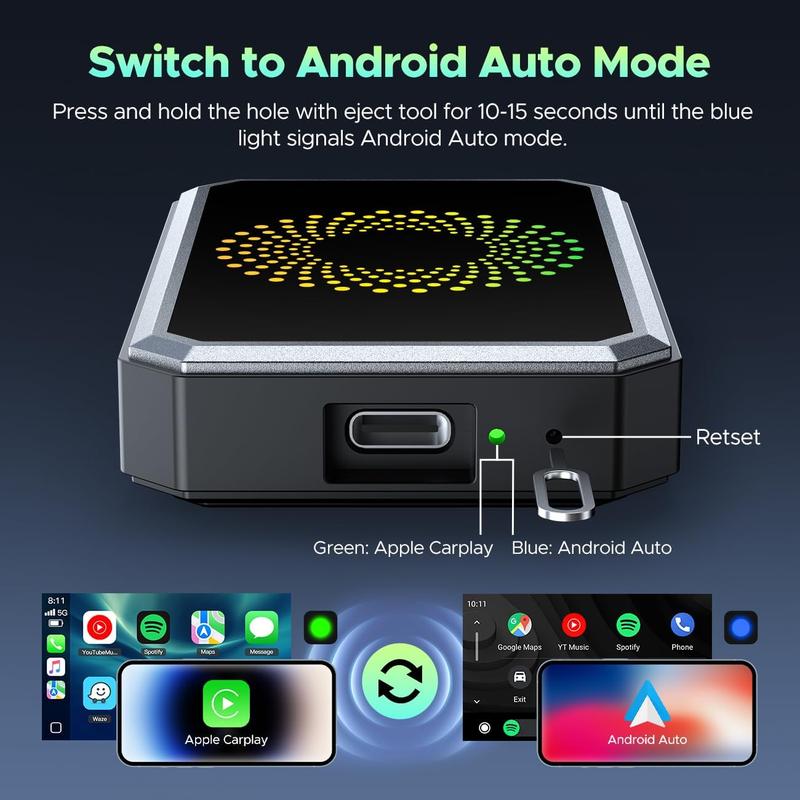  Wired to Wireless Carplay Adapter with Built-in Netflix/YouTube/TikTok APP to Play Video on a Car Screen (DO Not Support Vehicles with Built-in Wireless CarPlay), For iPhone 8-15 & Android 11+