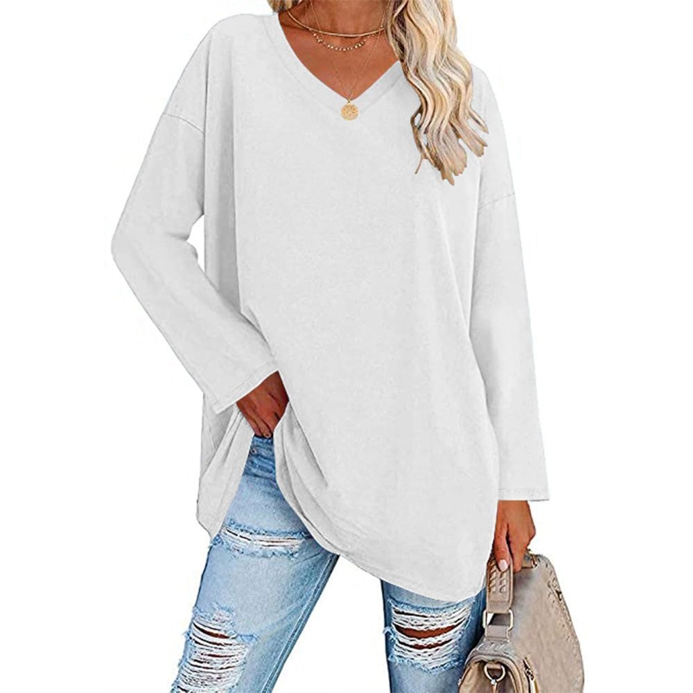 Multicolor - Women's Loose Long Sleeve Fashion V-neck Top
