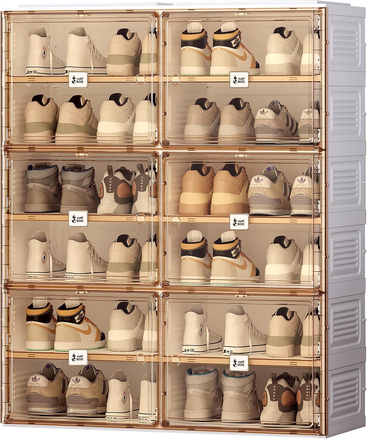 ANTBOX Portable Shoe Rack Organizer for Closet Entryway, Stackable Sneaker Storage Shoe Cabinet with Magnetic Clear Door, Large Plastic Storage containers Bins with Lids 5 Tiers 20 Pairs