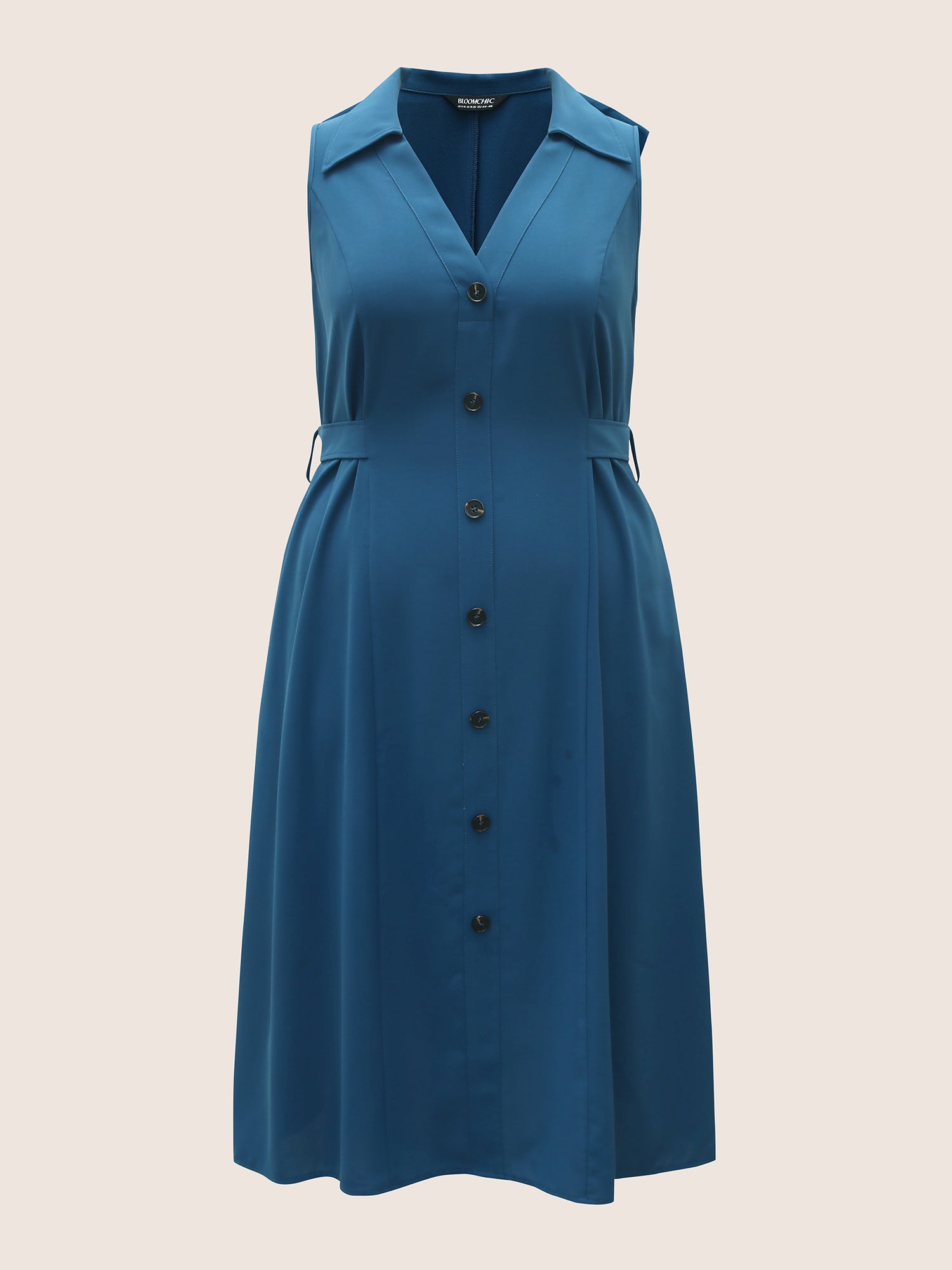 Shirt Collar Button Detail Sleeveless Dress