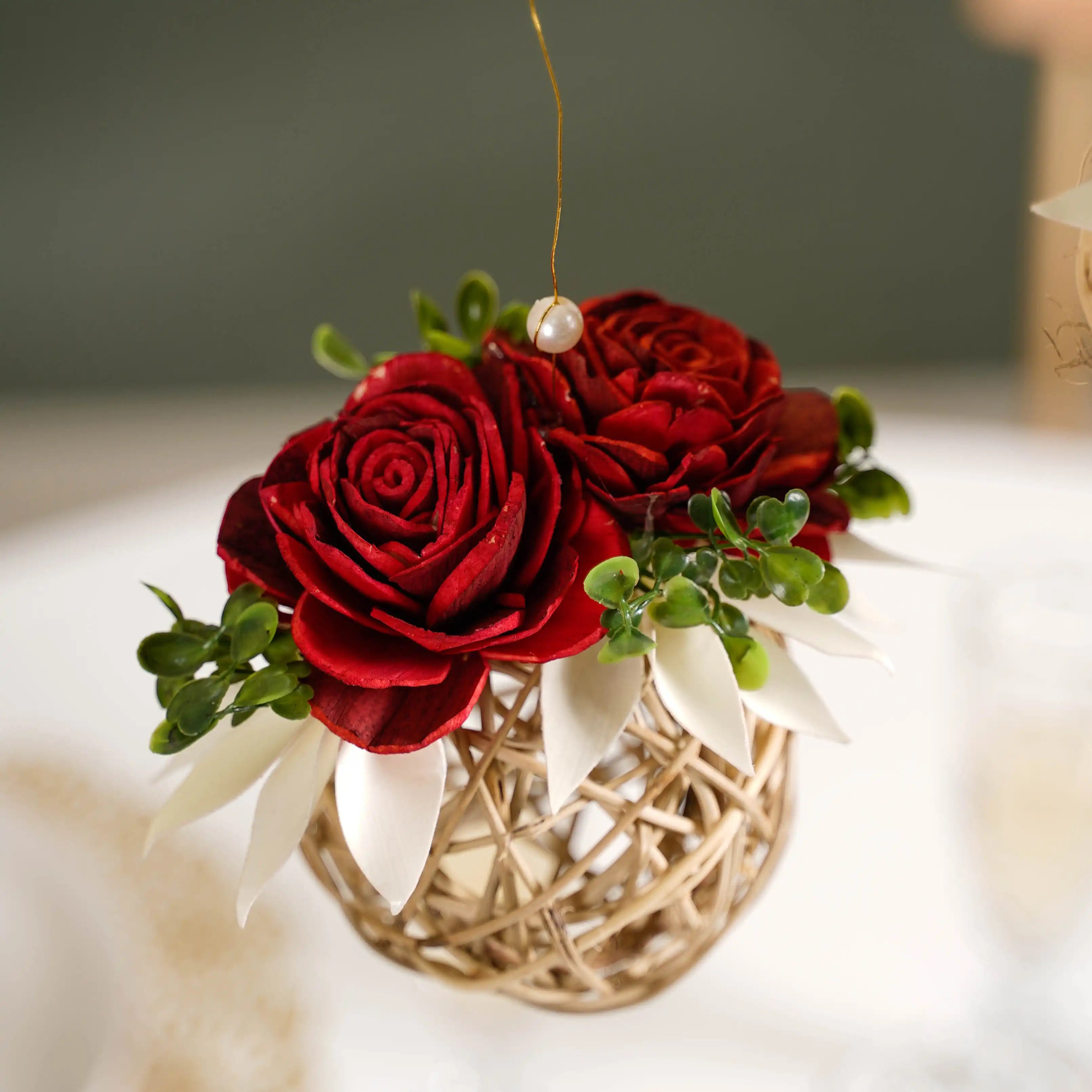 Natural Rose Rattan Hanging Decoration Sustainable Set Of 4