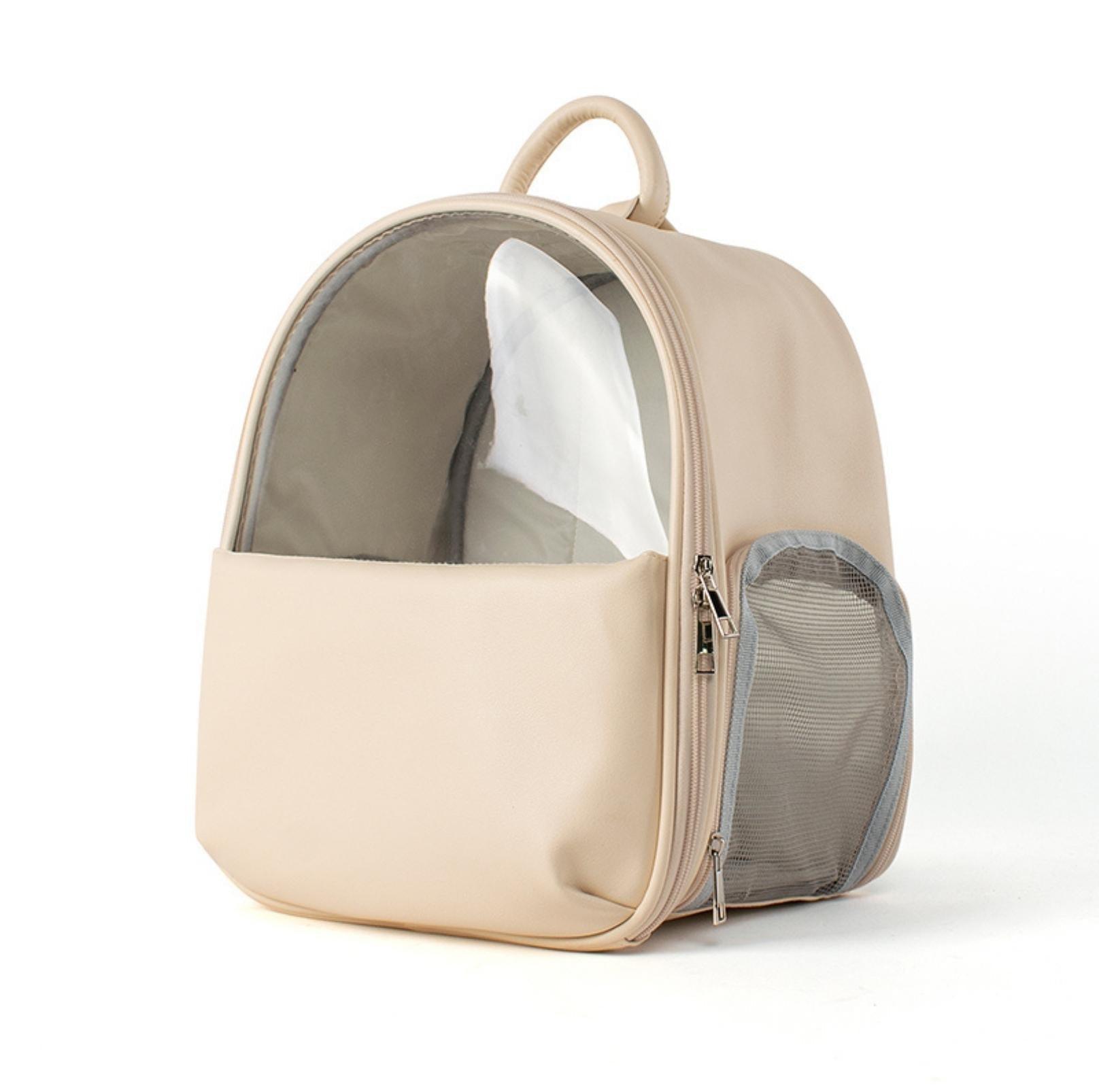 Leather Backpack Style Cat Carrier With Transparent Window