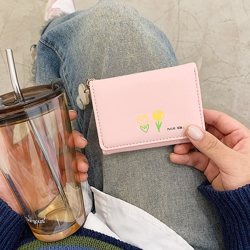 Tulip Flower Mini Trifold Wallet