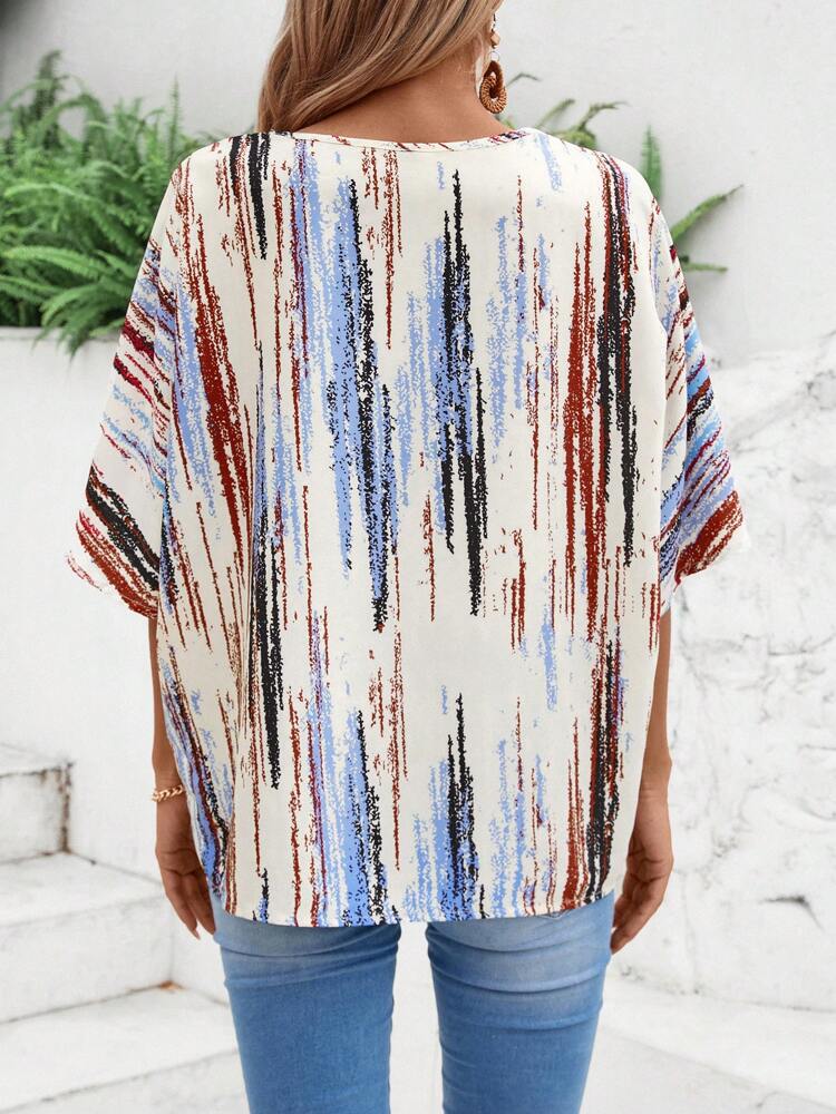 Women's Tie-Dye V-Neck Batwing Sleeve Loose Casual Shirt. Summer
