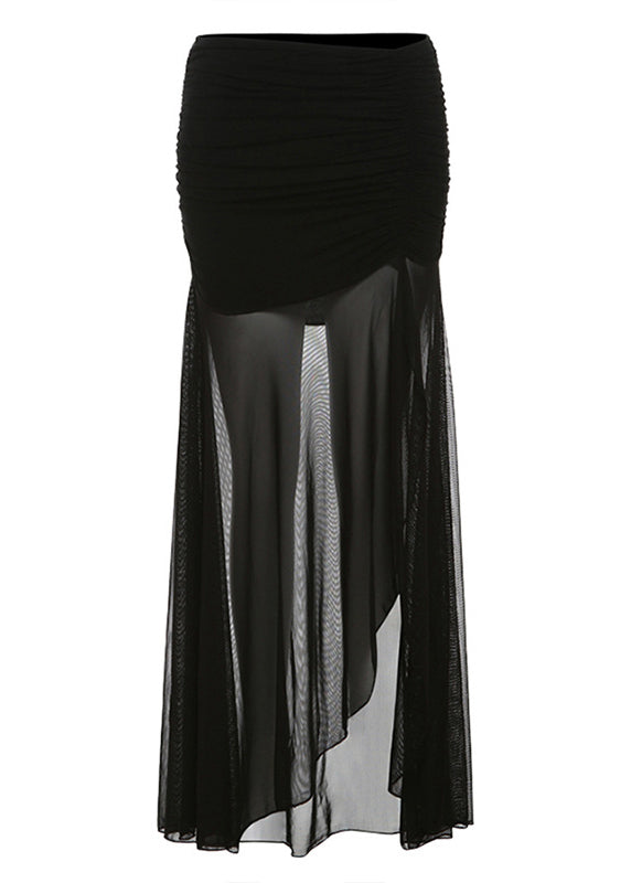 Beautiful Black Cinched Side Open Tulle Skirts Summer