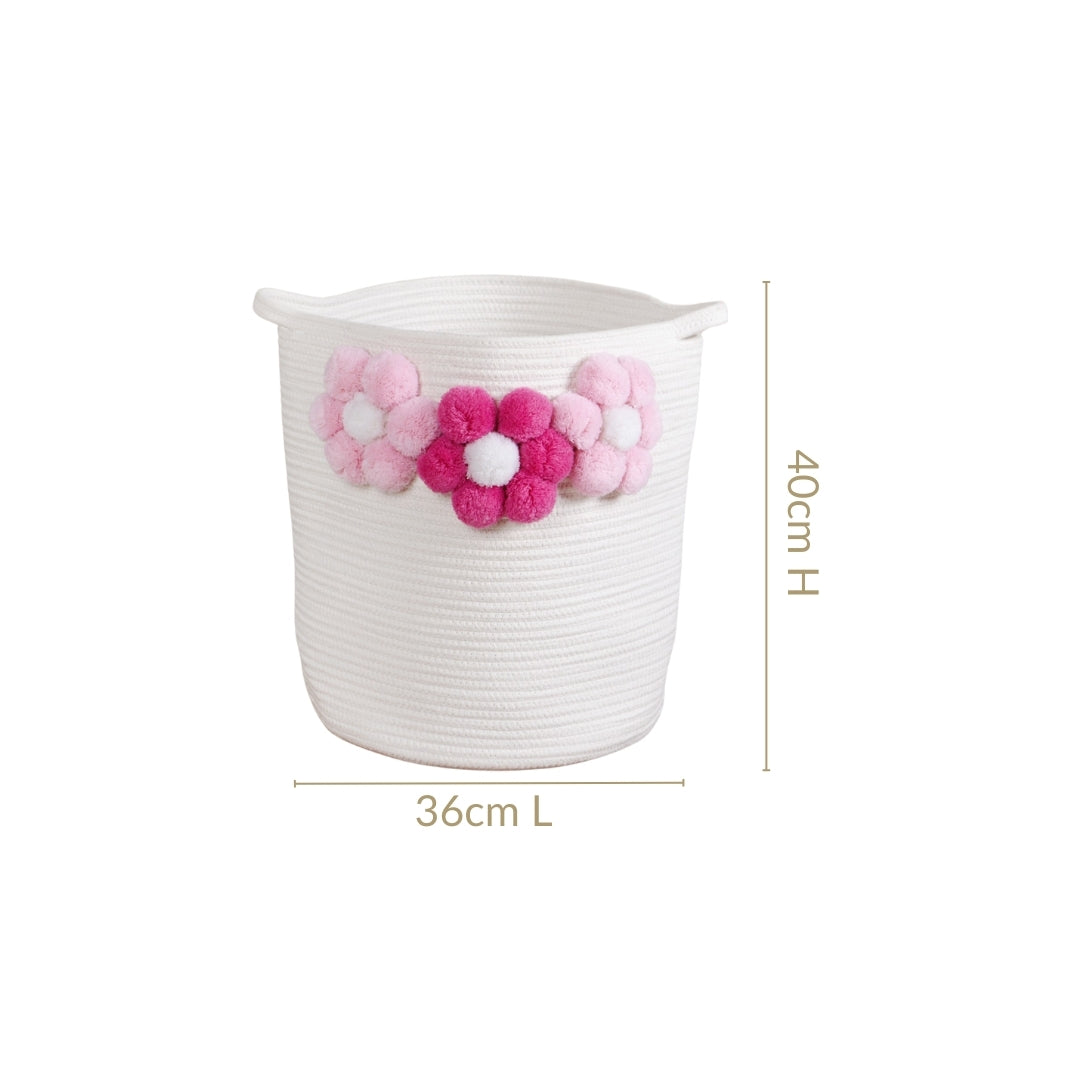 White Basket With Pink Flowers 40cm