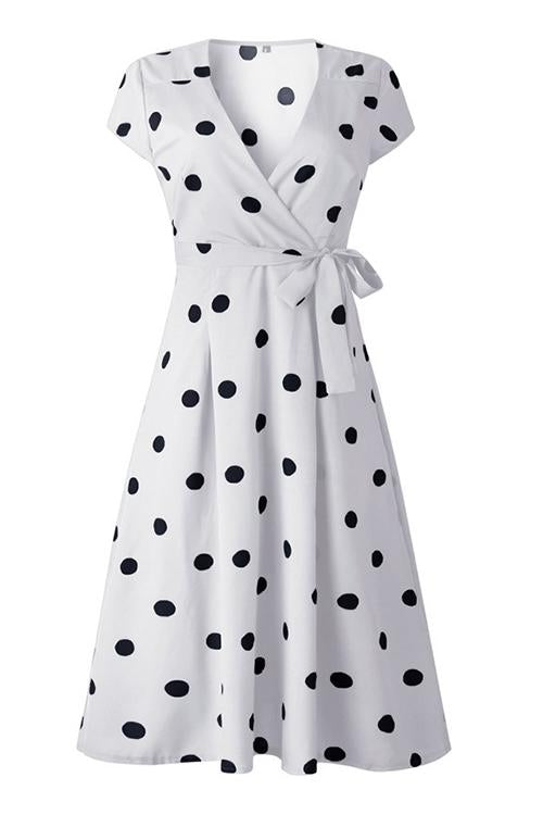 Dot Print V Neck Sleeveless Dress