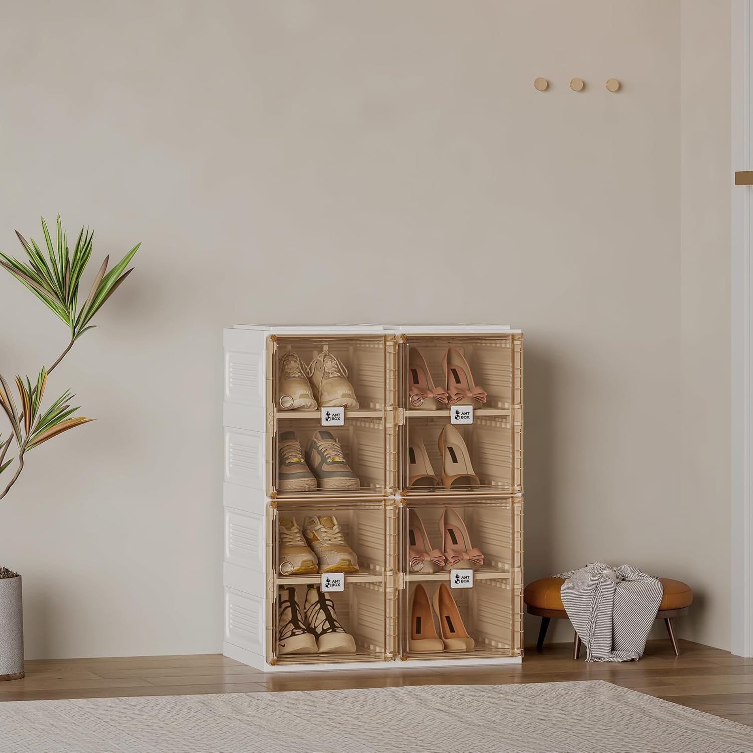 ANTBOX Shoe Organizer Storage Box, Portable Folding Shoe Rack For Closet With Magnetic Clear Door