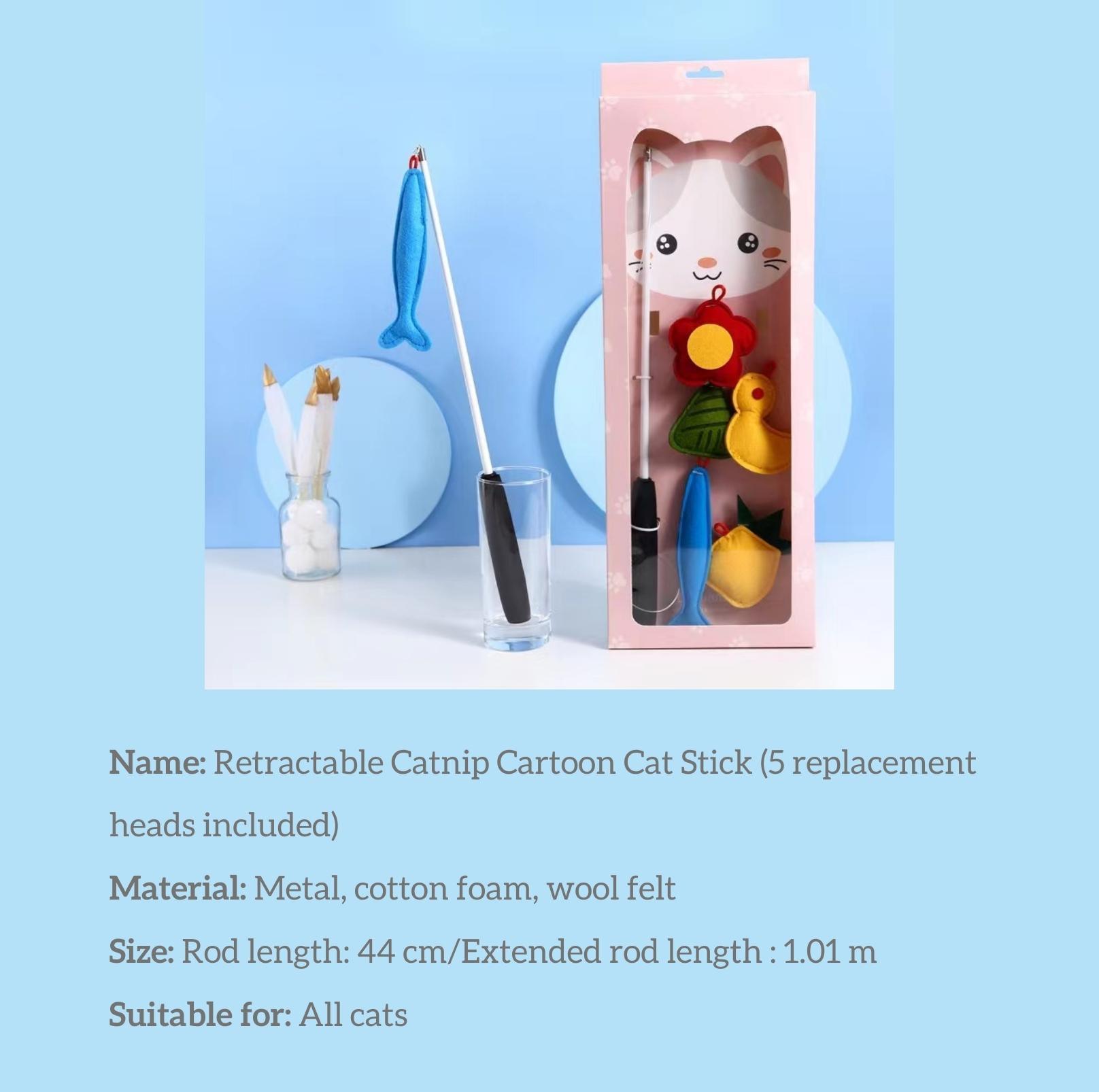 Premium Retractable Catnip Cat stick Toy with 5 Cartoon Heads