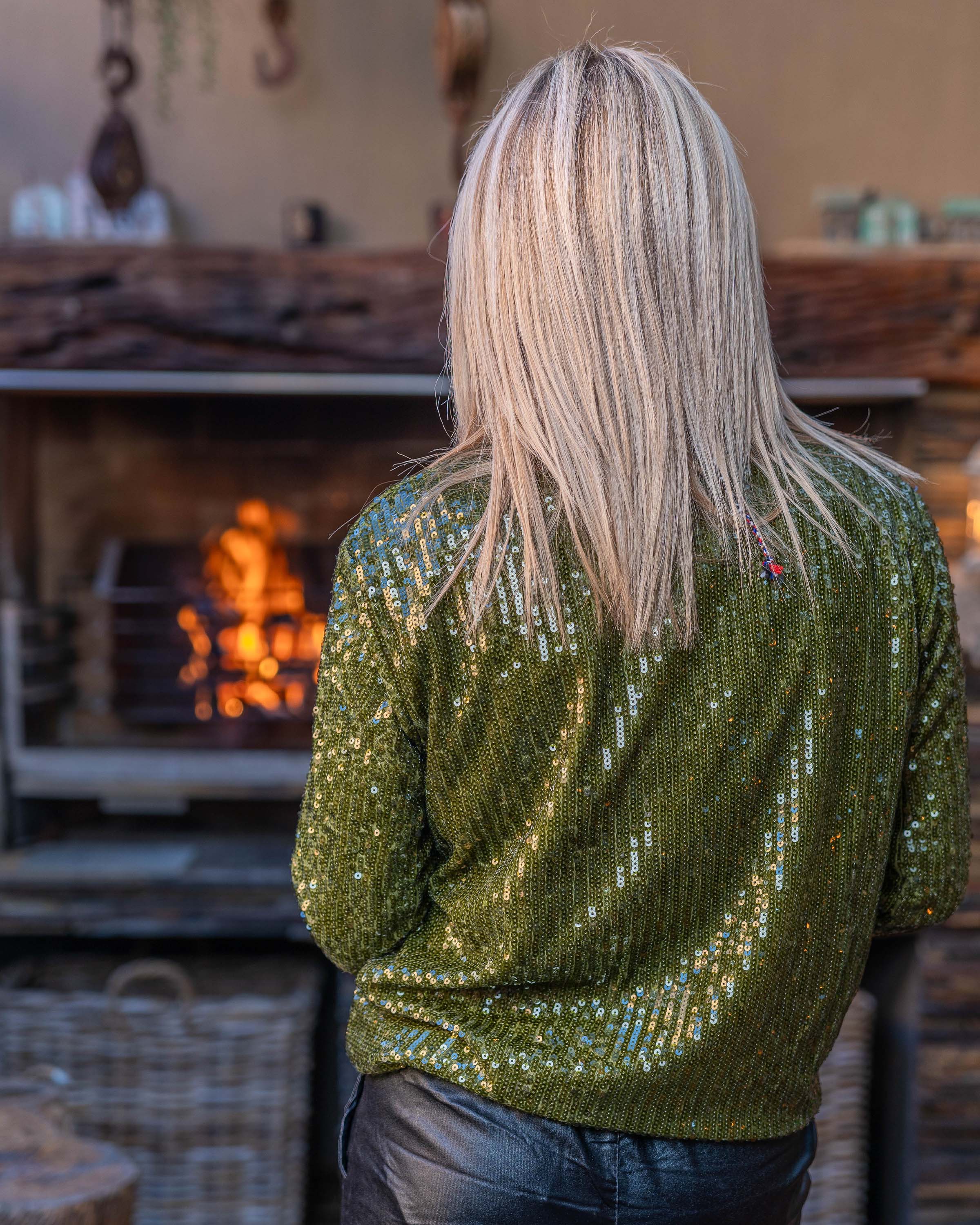 Sequin Sway Zip Jacket | Emerald