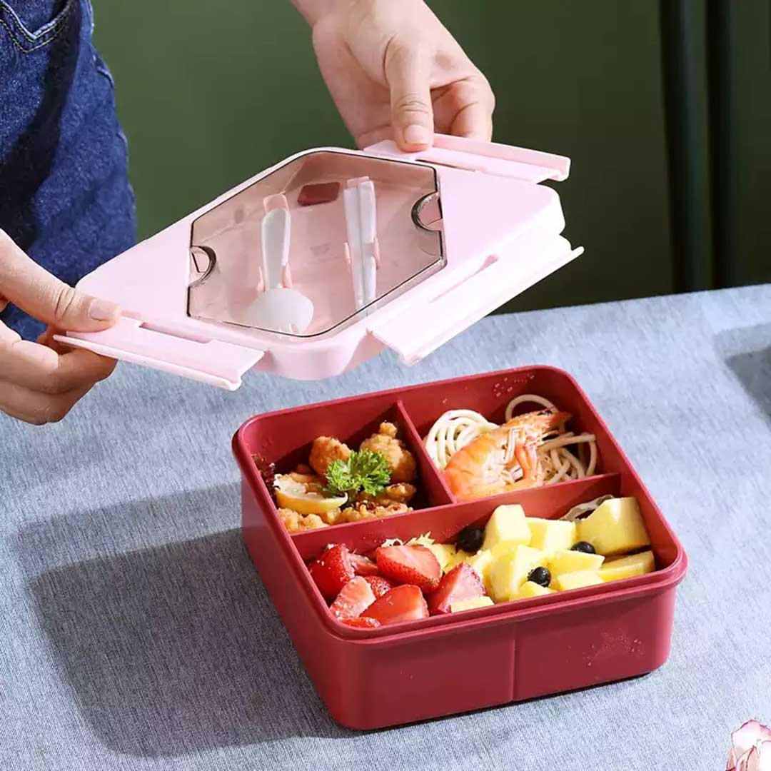 Lunch Box 3 Compartment With Utensils Eco-Friendly Leakproof Microwave Safe