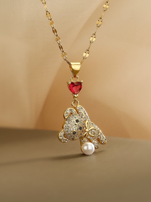 Cubic Zirconia Bear Pendant & Chain