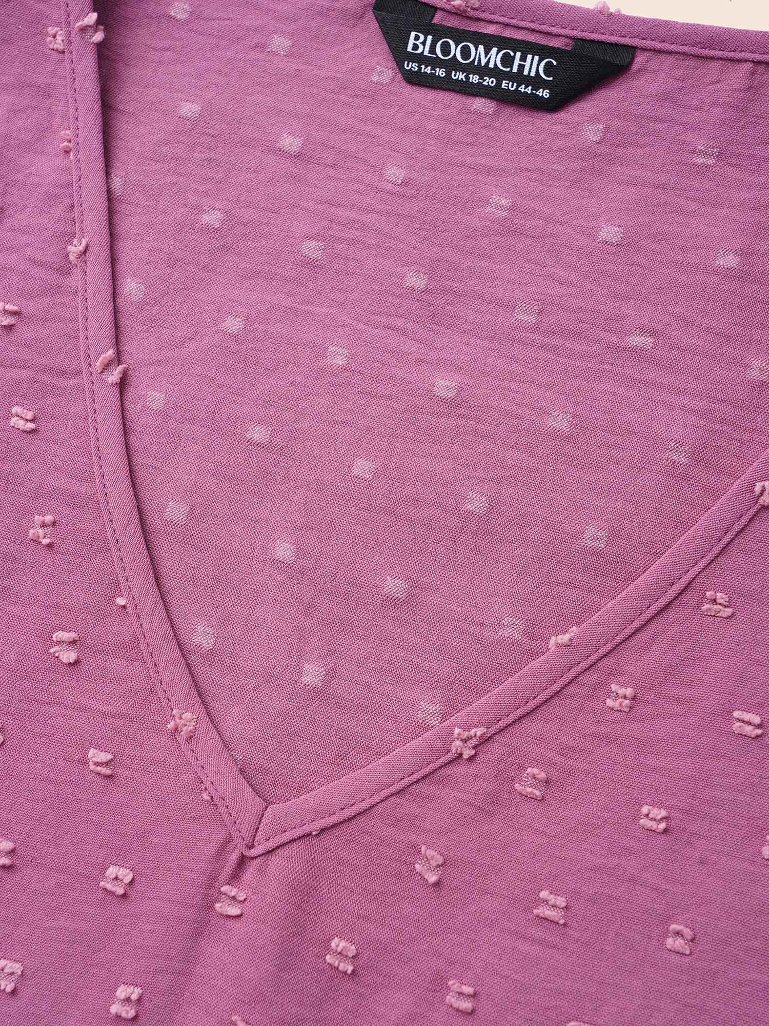 Plain Ruffle Tiered Sleeve V Neck Polka Dot Blouse