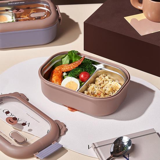 Stainless Steel Children Bento Lunch Box. Bear Cartoon Lunch Box Container Double Sided Lock Design
