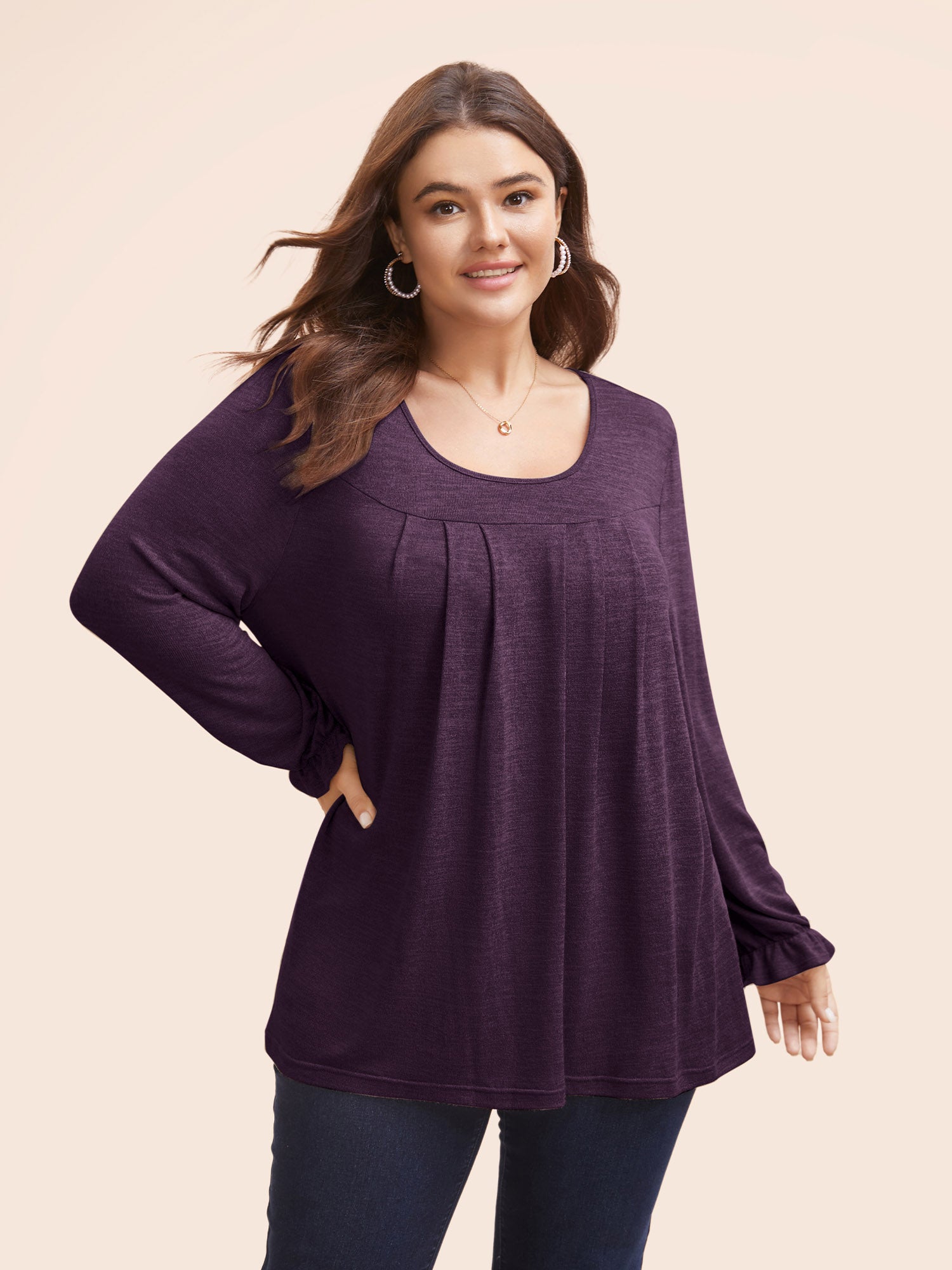 Round Neck Heather Pleated T-shirt