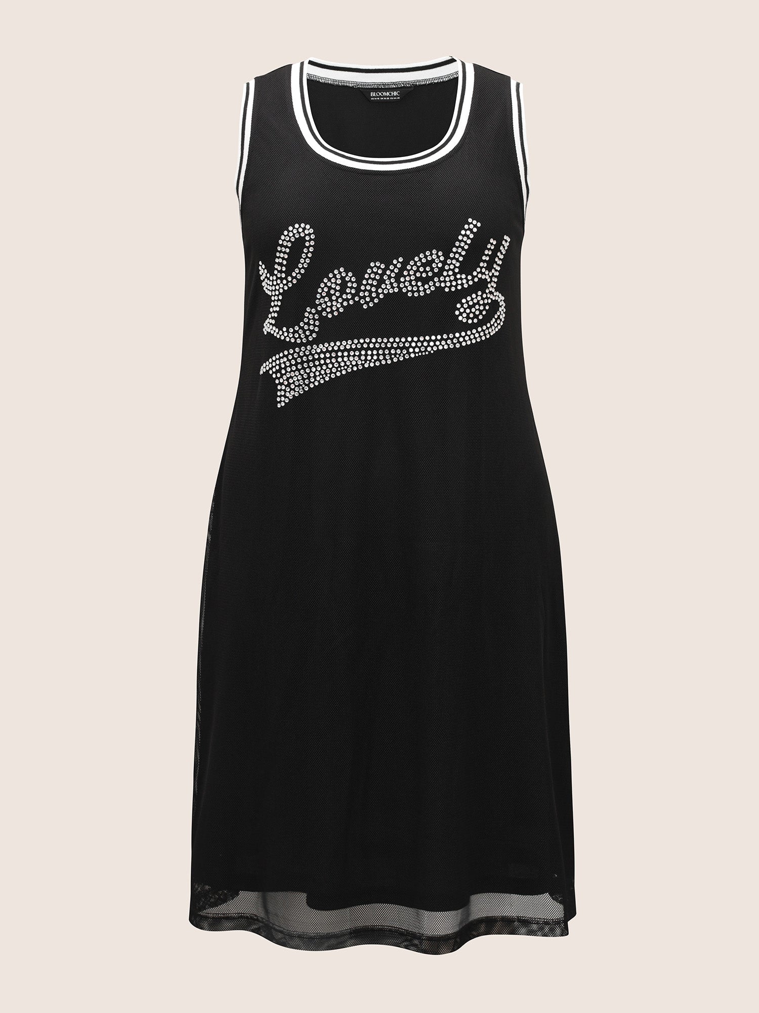 Letter Rhinestone Mesh Patchwork Sleeveless Dress