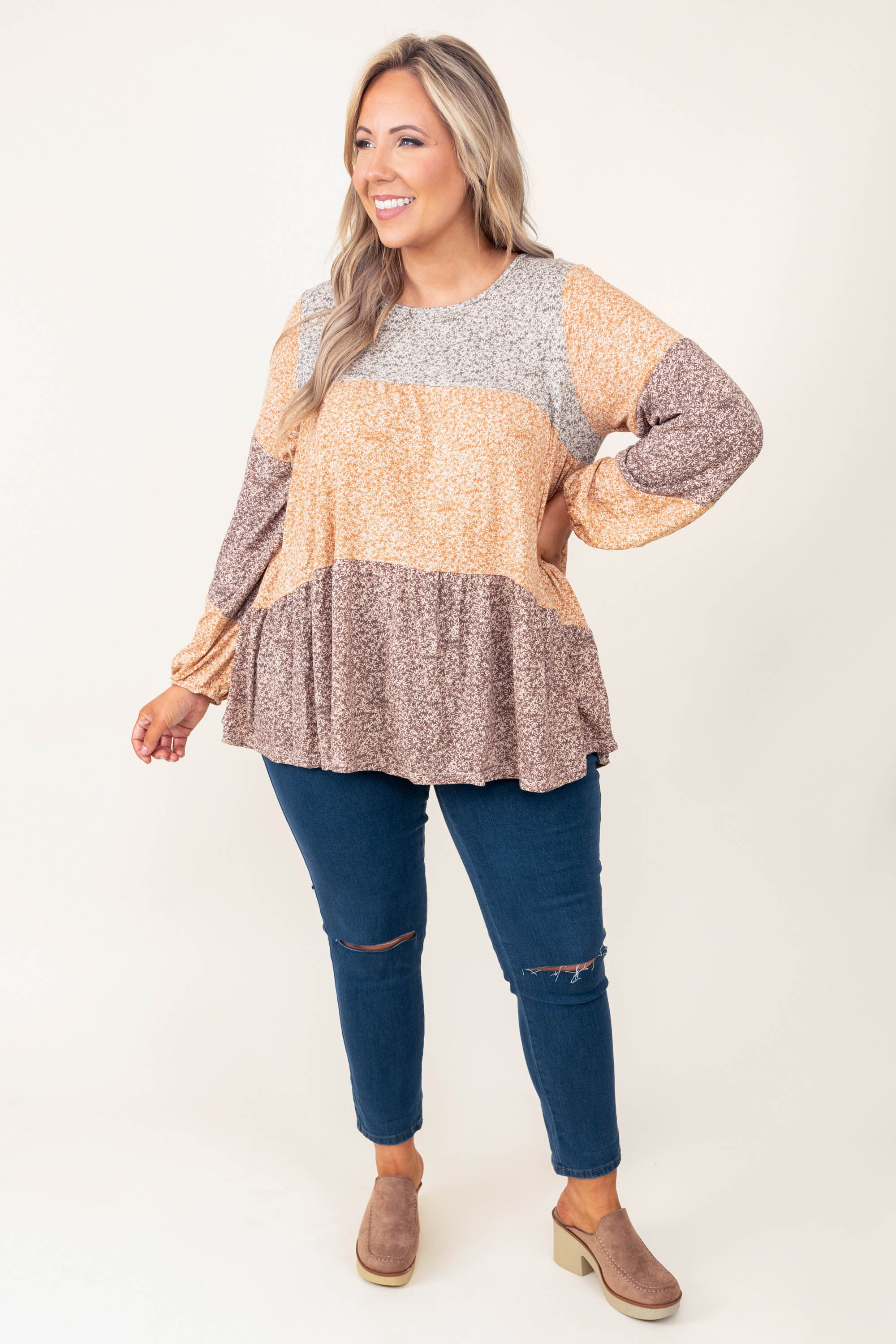 Nostalgic Heart Top. Mustard-Mocha