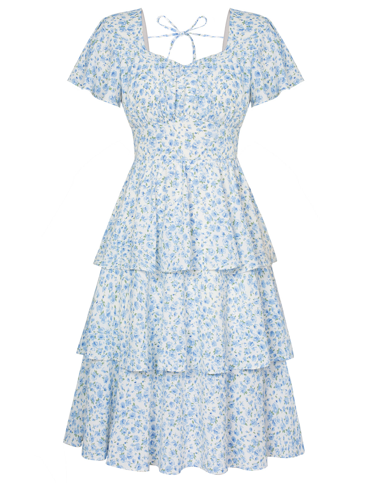 Fruit Print Square Neck Tiered Ruffle Dress 2023 Summer Vintage A-line Swing Midi Dress
