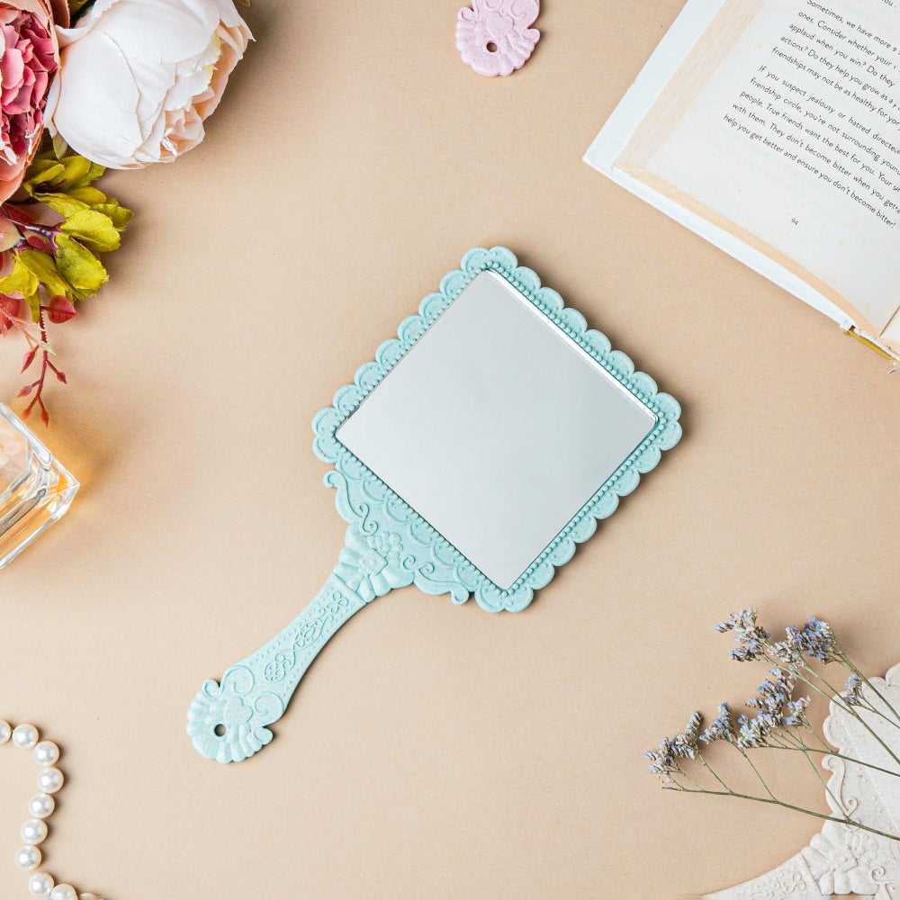 Victorian Ornate Square Mirror Blue