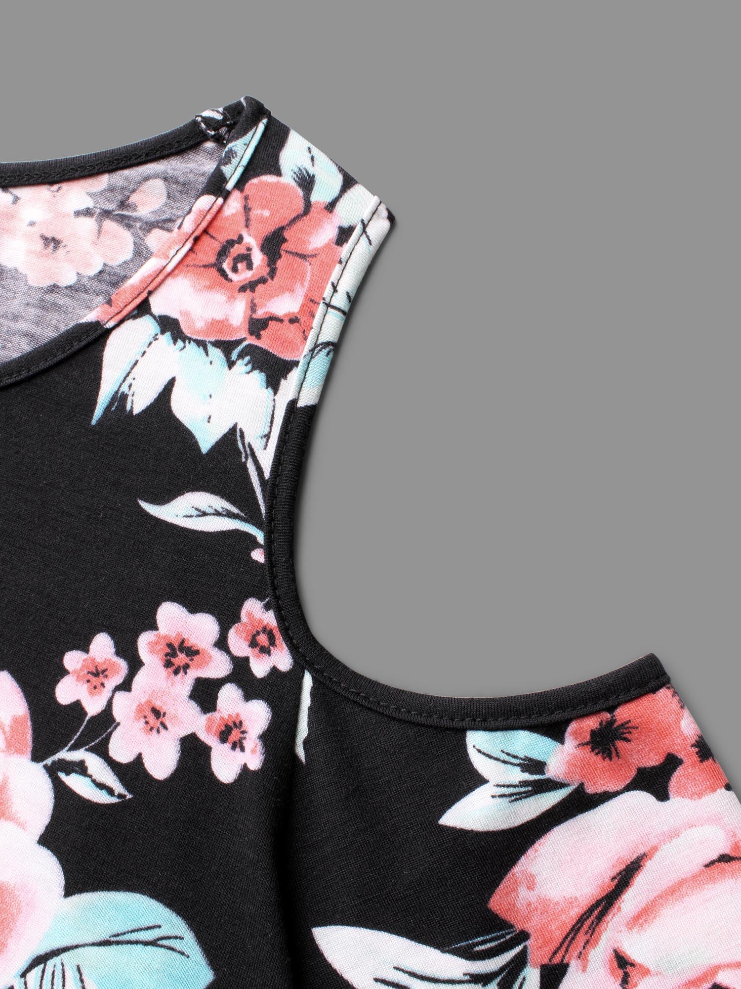 Floral Print Shoulder Cut-Out T-shirt