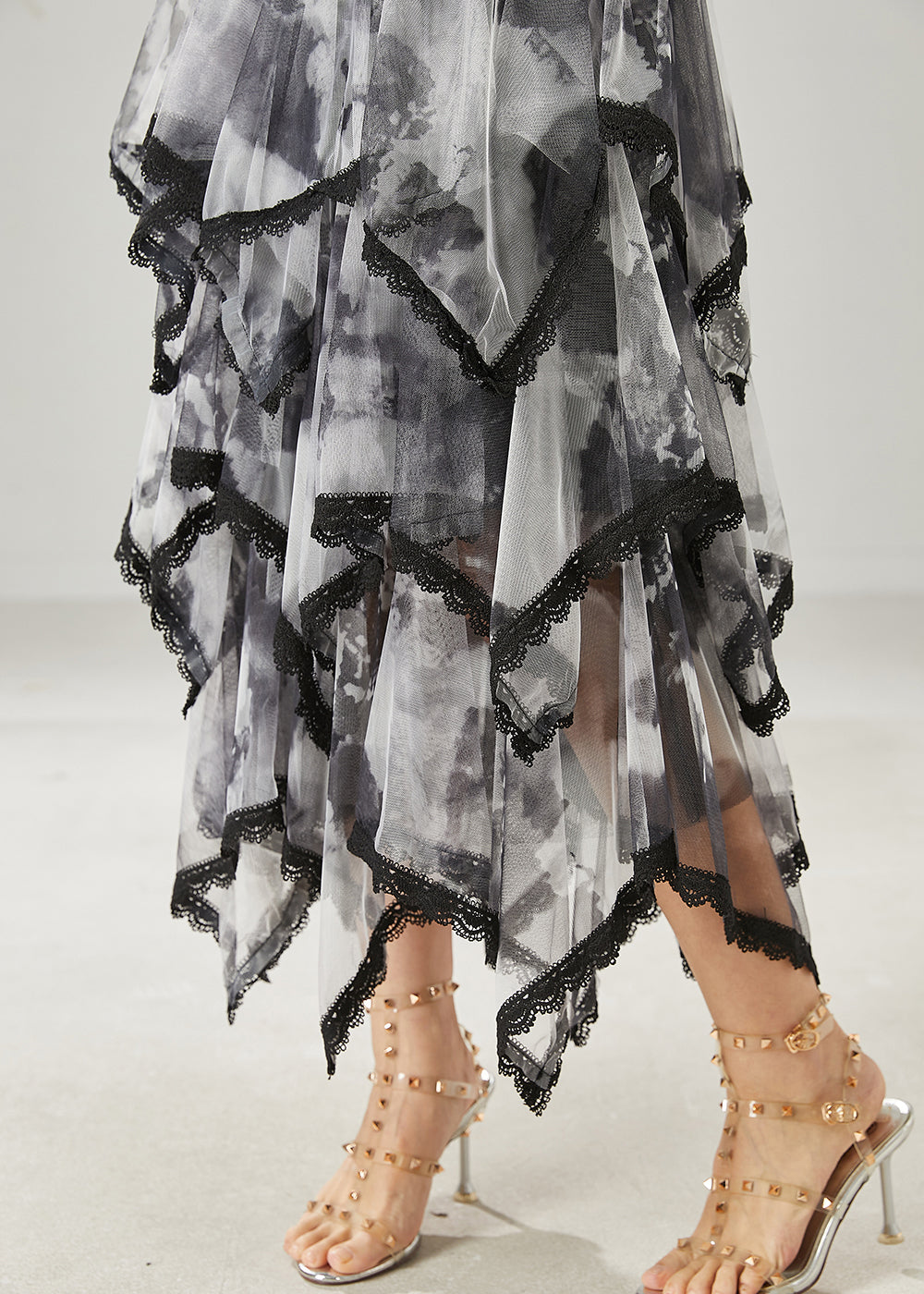 Black Tie Dye Layered Tulle Skirt Summer