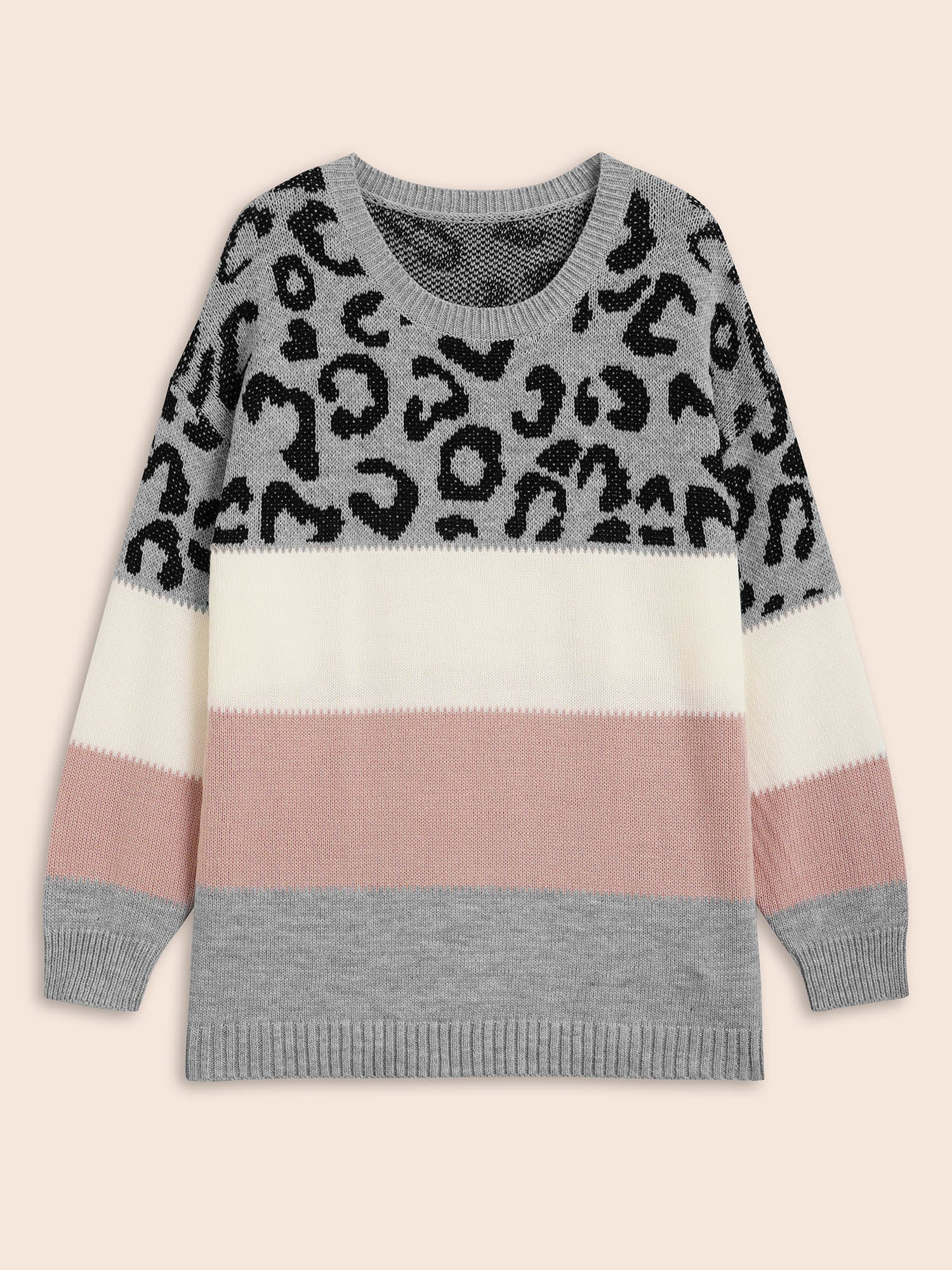 Leopard Print Contrast Patchwork Pullover