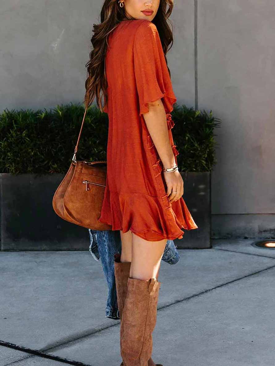 Ruffle Short-Sleeved Dress