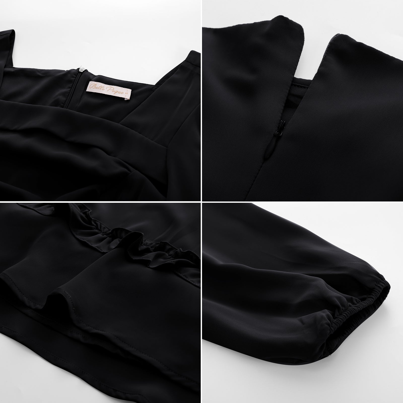 Square Neck Dress Long Sleeve Above Knee A-Line Dress