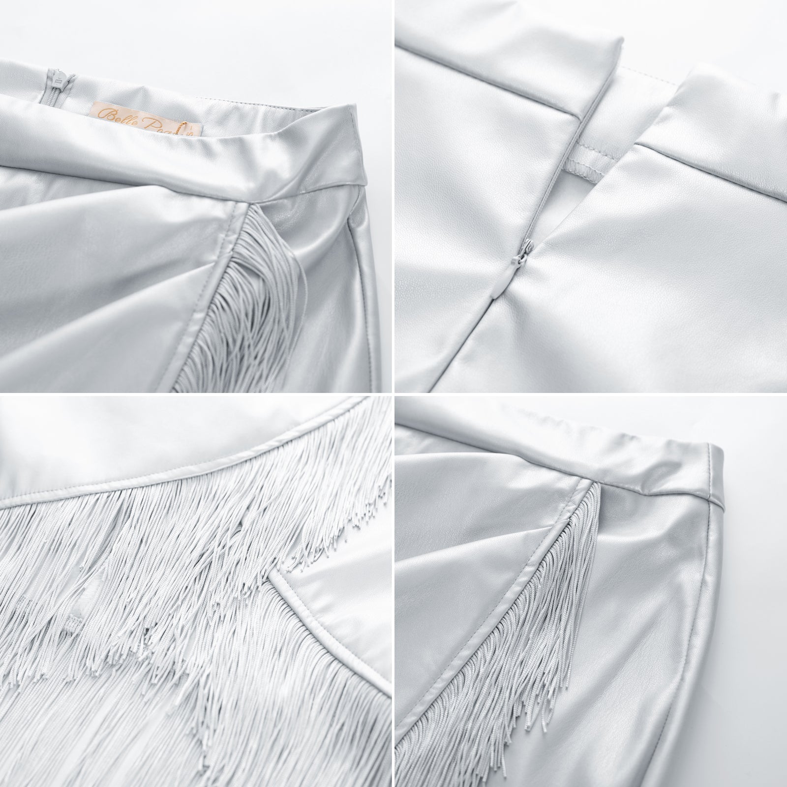 Fringe Bodycon Leather Skirt with Slit Knee Length Pencil Skirt