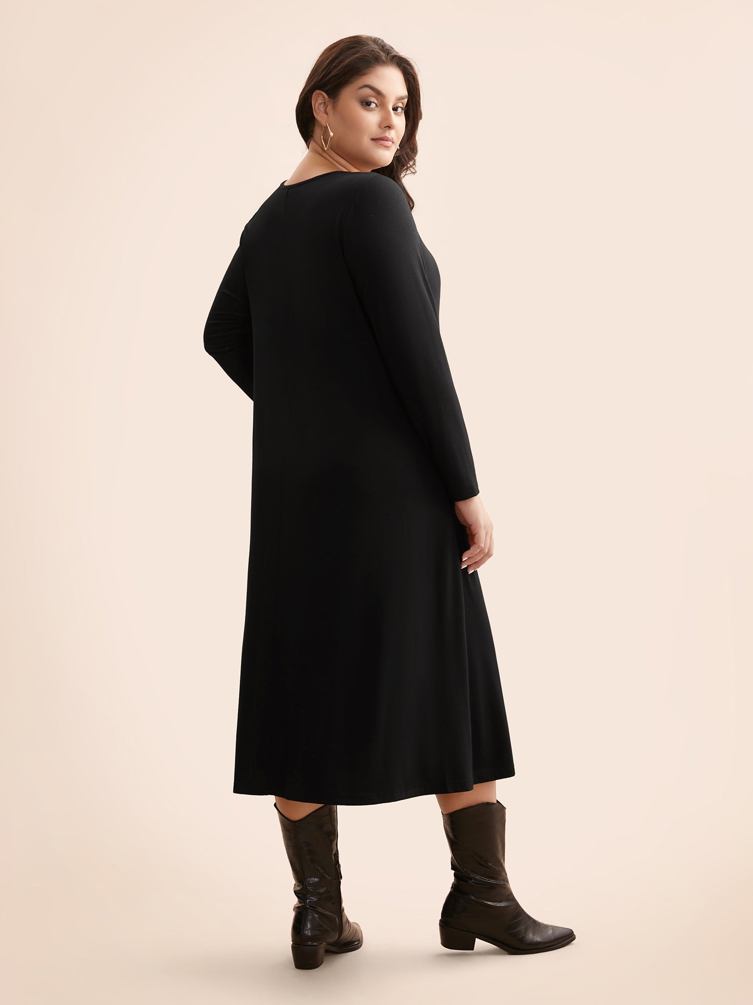 Crew Neck High Stretchy Knit Dress