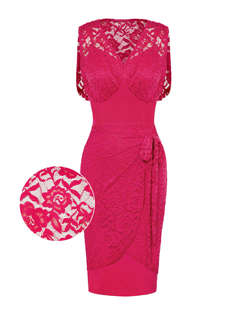 Women's Lace Dress Sleeveless Sexy Valentine Dress Vintage Pin Up Bodycon Dress