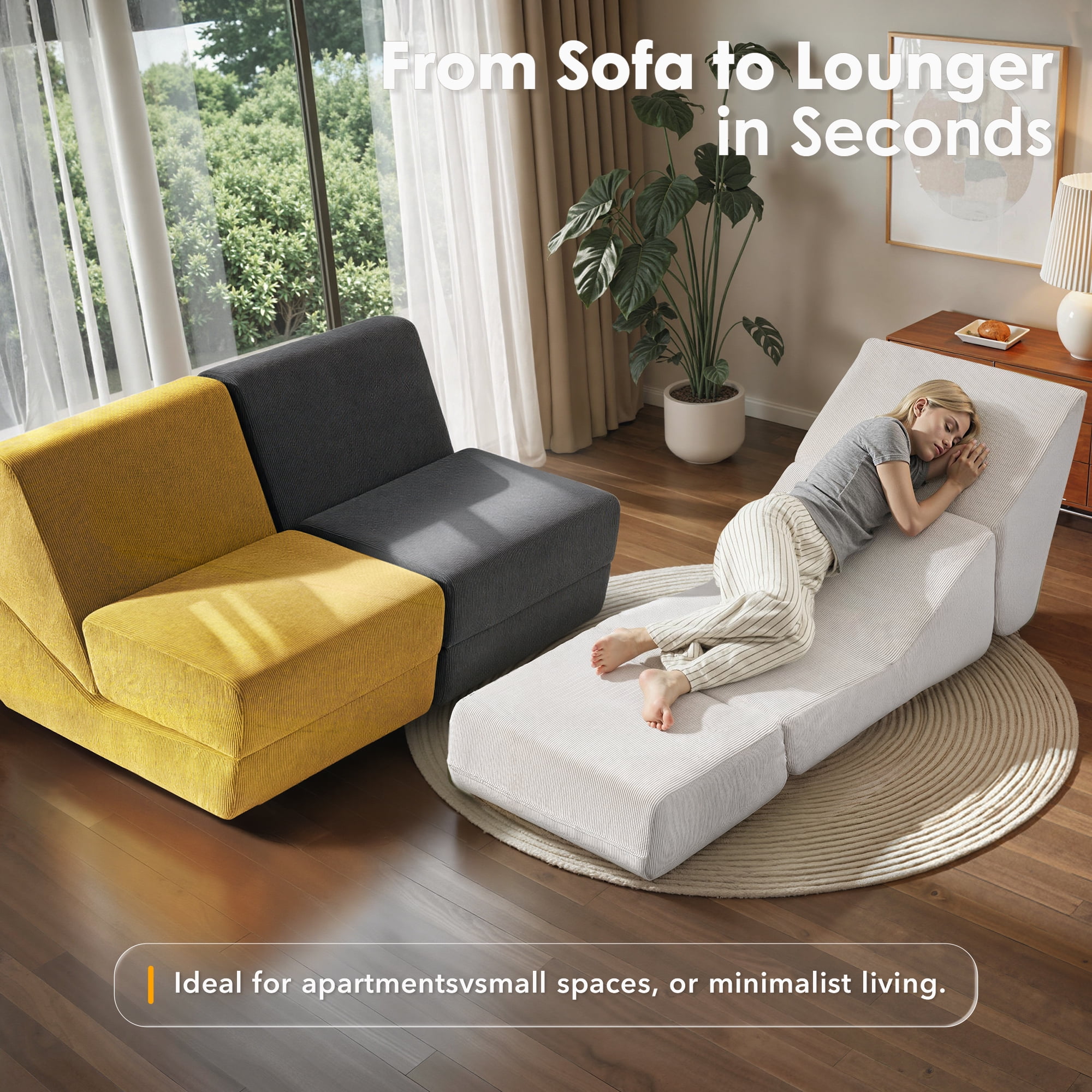 Folding Sofa Bed, 3 in 1 Convertible Sleeper Chair, Floor Couch with Back Support, Single Chair Bed for Living Room