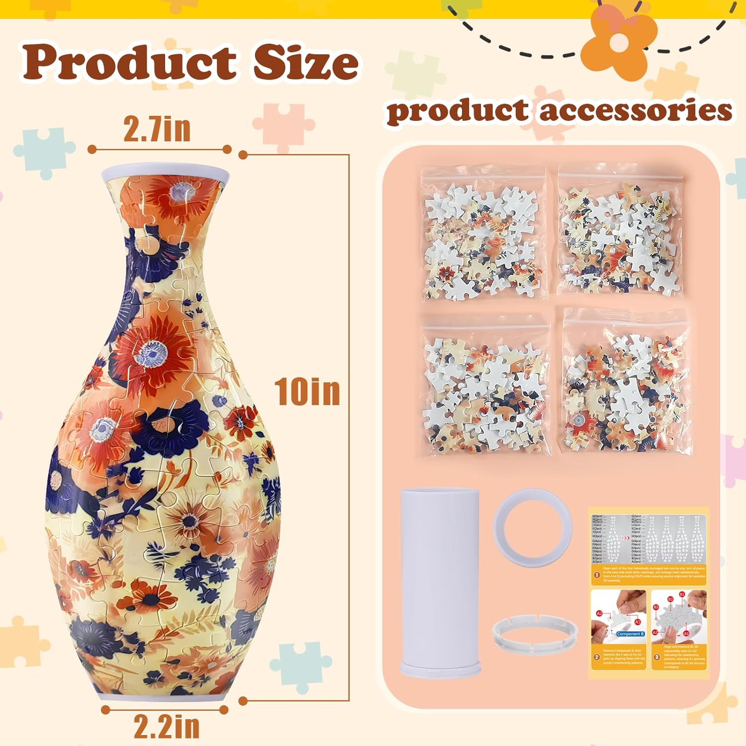 Unique 3D Puzzle - 160 Pieces of Puzzle Flower Vase, Plum Blossom Themed Art Projects Gift