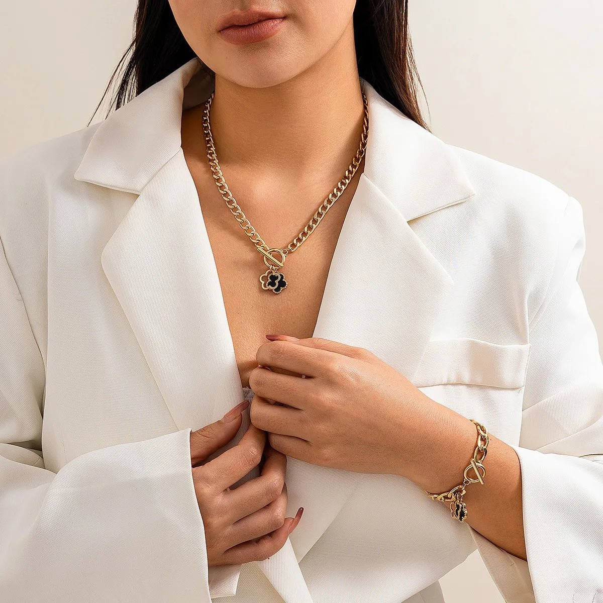 Lucky Floral Clover Bracelet and Necklace Set