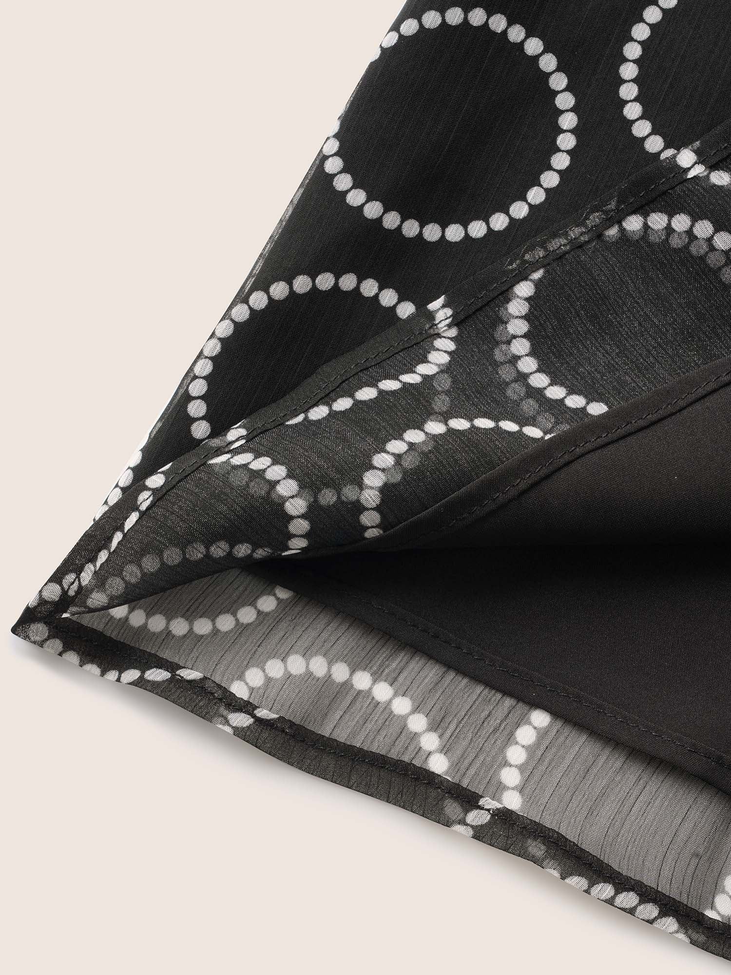 Polka Dot Mock Neck Mesh Patchwork Blouse