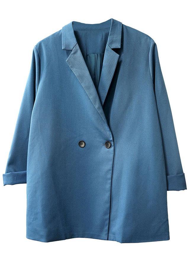 Loose Blue Casual PeterPan Collar Button Fall Coats Long sleeve