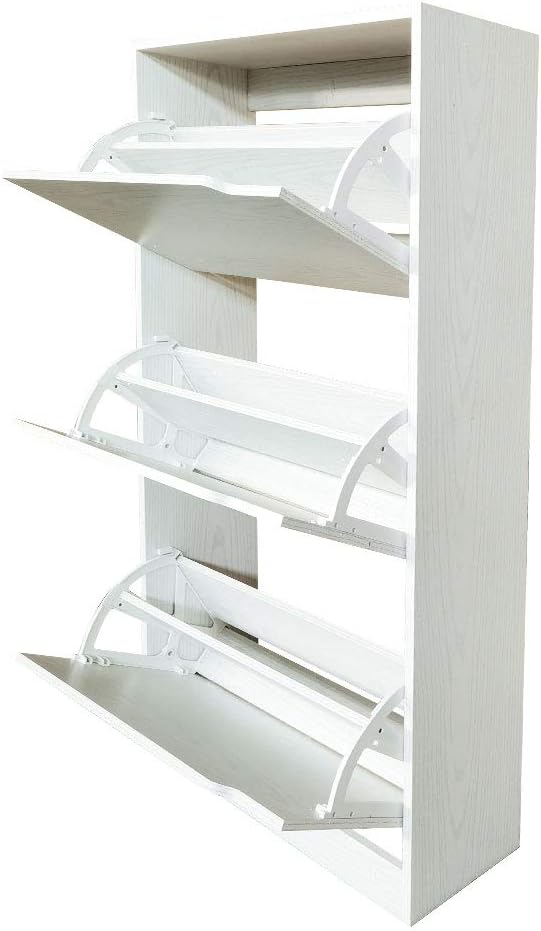 Wood Shoe Cabinet with 3 Doors, Shoe Cabinets, Retractable Handles, Double Depth, 63 x 24 x 115 cm