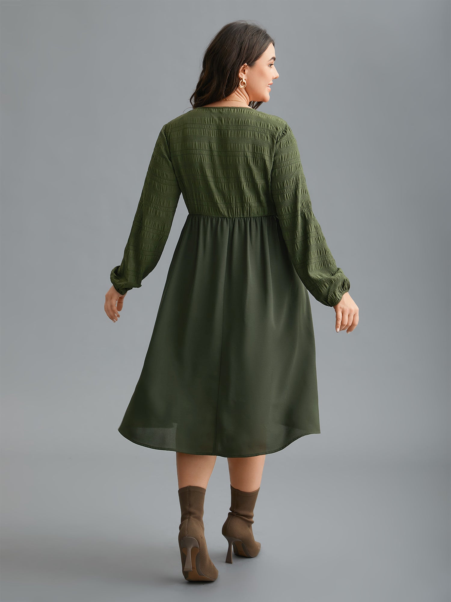 V-Neck Splicing Textured Knit Dress
