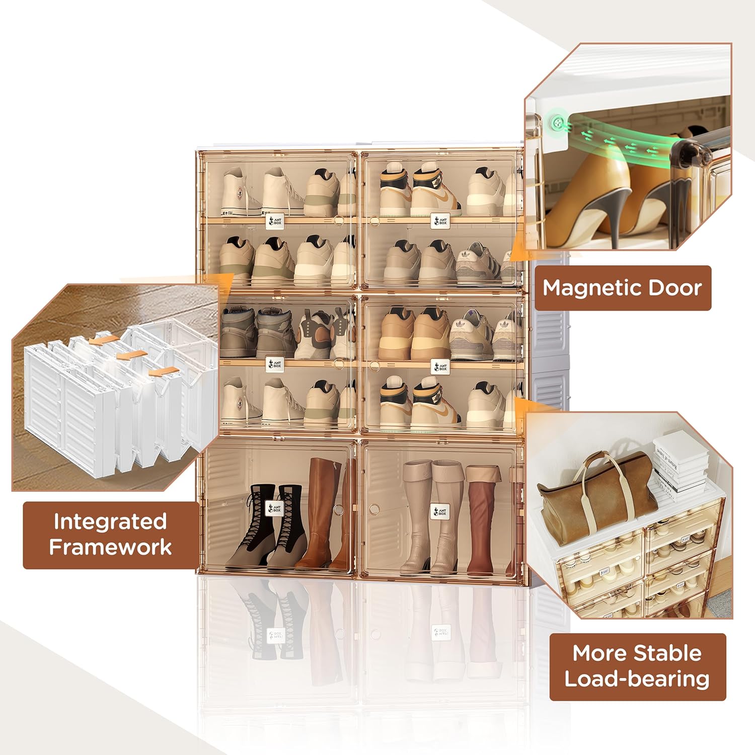 ANTBOX Portable Shoe Rack Organizer for Closet Entryway, Stackable Sneaker Storage Shoe Cabinet with Magnetic Clear Door, Large Plastic Storage containers Bins with Lids 5 Tiers 20 Pairs