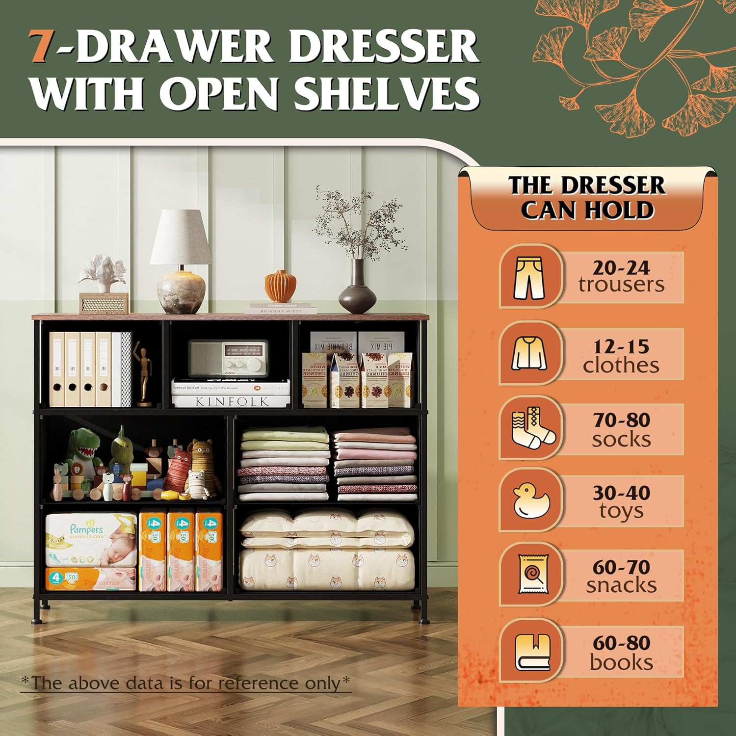 WLIVE 7 Drawer Dresser TV Stand, Dressers for Bedroom, Fabric Storage Tower