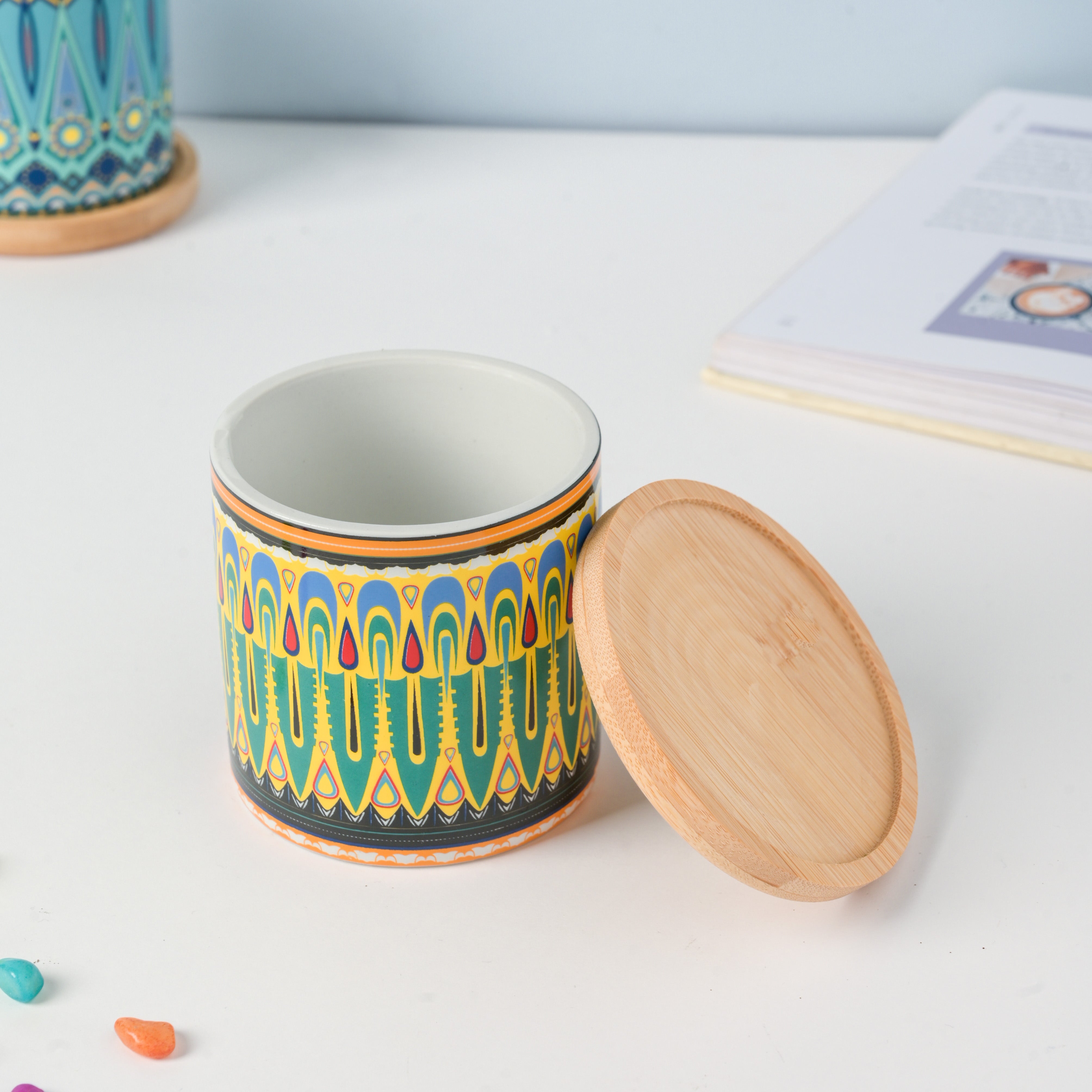 Beaming Green Ceramic Planter With Coaster