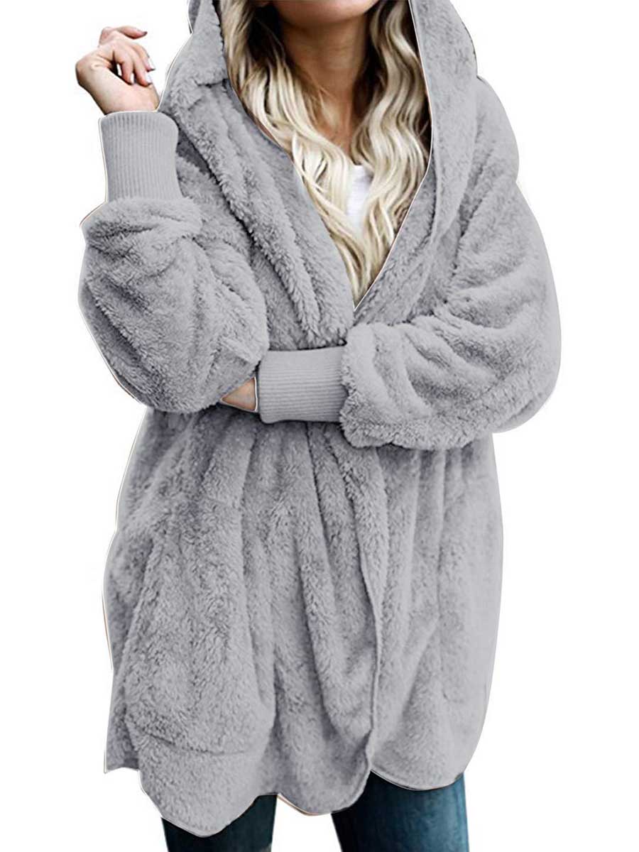 Solid Color Fleece Hooded Jacket