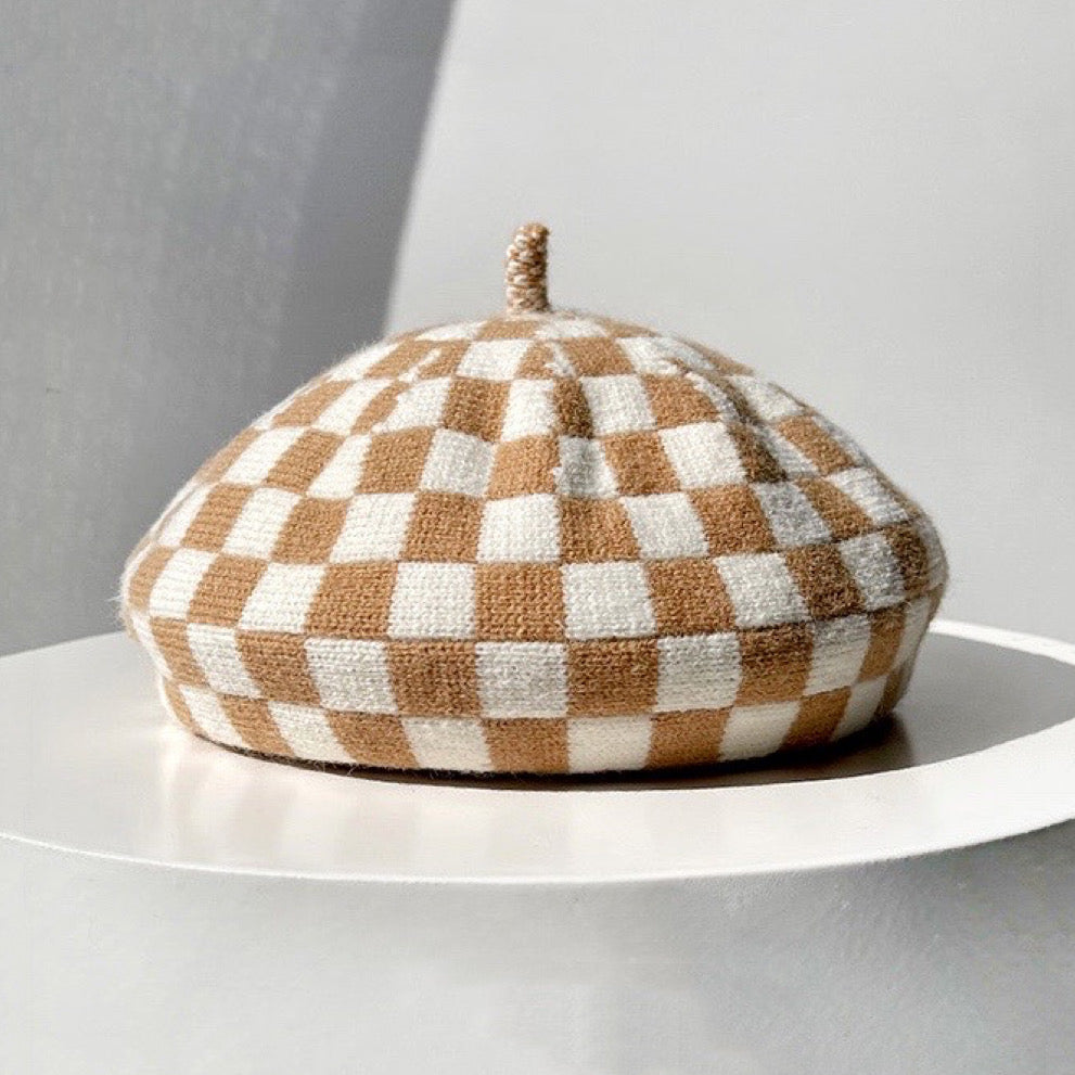Checkerboard Wool Beret