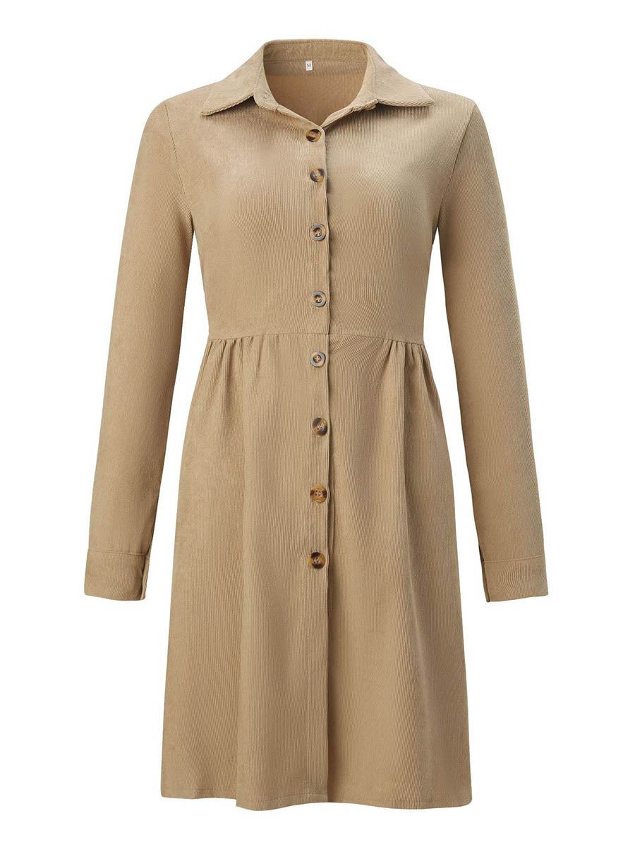 Single-Breasted Long-Sleeved Dress(4 colors)